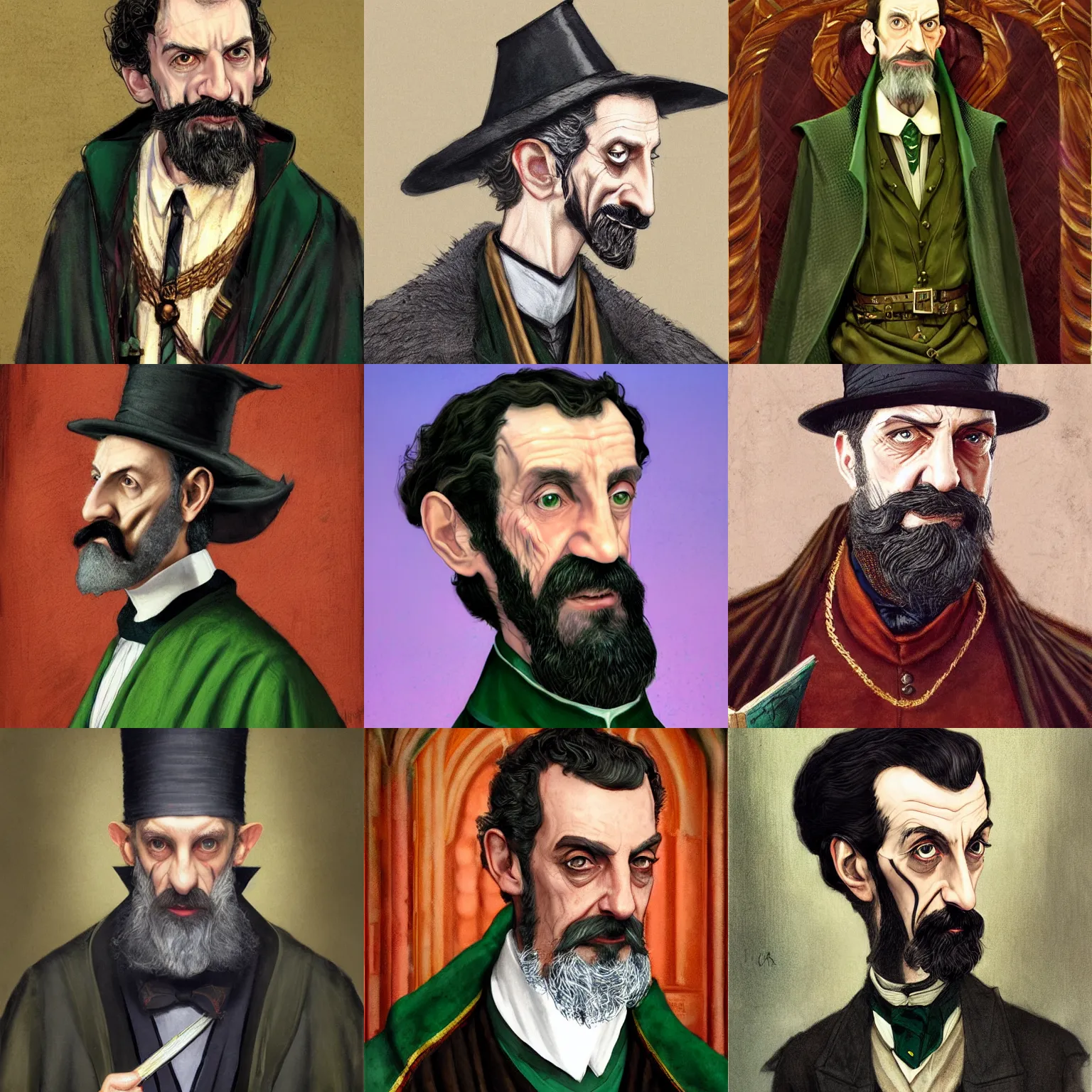 Prompt: Lord Havelock Vetinari as a dangerous, machiavellian, slytherin wizard, headmaster of Hogwarts, School of Witchcraft and Wizardry, detailed, hyperrealistic, colorful, cinematic lighting, digital art by Paul Kidby
