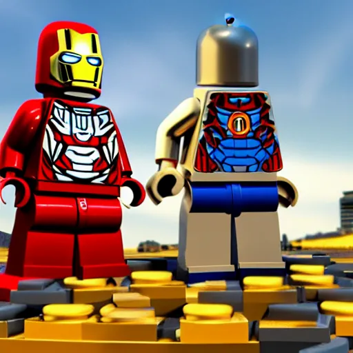 Prompt: Ironman the lego HD vray gold