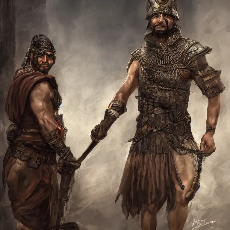 Image similar to concept art of a roman/egyptian mercenary in the style of high fantasy art in the style of dark fantasy art detailed realistic High Resolution HD 8k