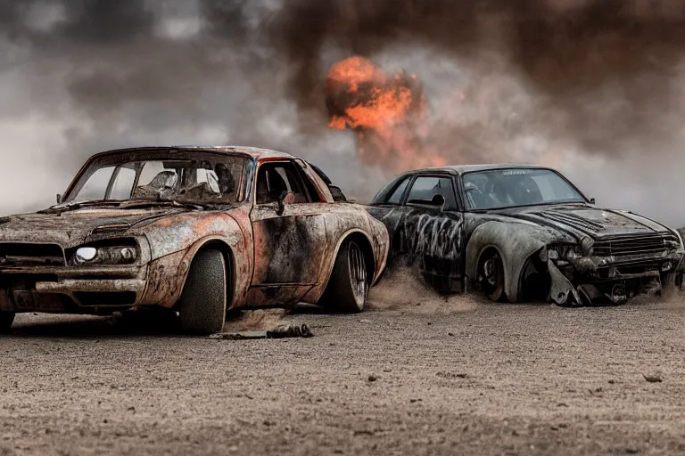 Prompt: Brian O'Connor in Mad Max Road Warrior, driving a rusted!, beat up Nissan ((R34 GTR)), XF IQ4, 150MP, 50mm, F1.4, ISO 200, 1/160s, natural light, Adobe Photoshop, Adobe Lightroom, photolab, Affinity Photo, PhotoDirector 365