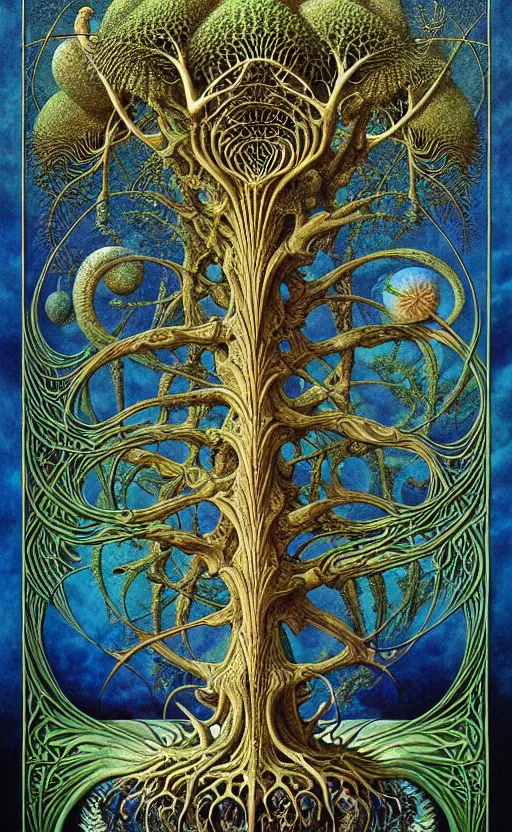 Image similar to tree of life by roger dean and andrew ferez, art forms of nature by ernst haeckel, divine chaos engine, symbolist, visionary, art nouveau, botanical fractal structures, organic, detailed, realistic, surreality