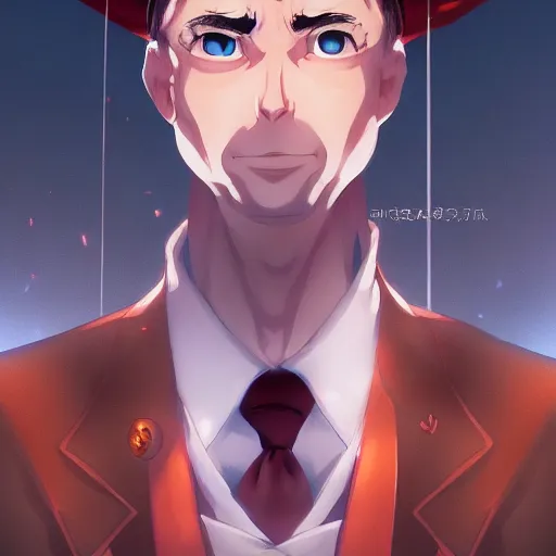 Prompt: portrait of robert oppenheimer - exorcist, anime fantasy illustration by tomoyuki yamasaki, kyoto studio, madhouse, ufotable, square enix, cinematic lighting, trending on artstation