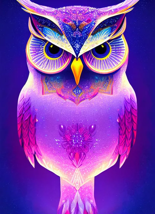 Image similar to symmetry!! product render poster vivid colors divine proportion owl, ice and snow, glowing fog intricate, elegant, highly detailed, digital painting, artstation, concept art, smooth, sharp focus, illustration,