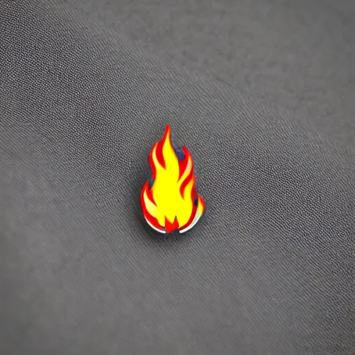 Image similar to a diamond enamel pin depicting a minimalistic clean illustration fire flames warning label, smooth curves