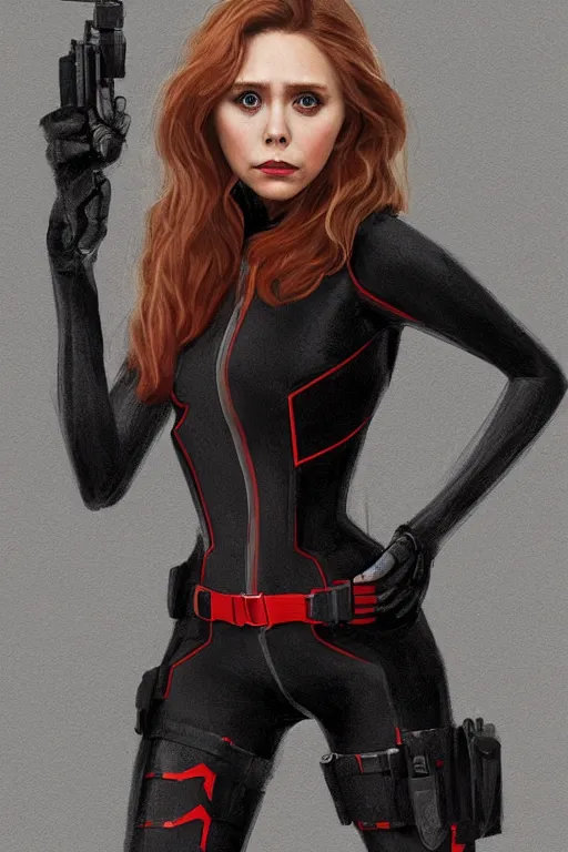 Prompt: Full body camera shot of very beautiful, elizabeth olsen as black widow, full of details, digital illustration, concept art, smooth, by Ina Wong and wlop ，trending on cgsociety and artstation，8kHDR，light effect