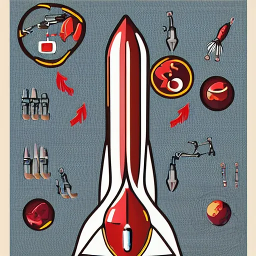 Image similar to anatomical illustation of a rocket ship with a blood circulatory system