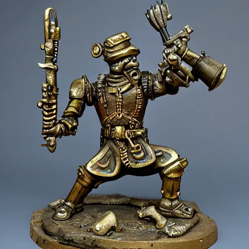 Prompt: clockwork soldier with multiple arms that is holding weapons, highly detailed, fantasy, dnd, made of bronze, hoofed feet
