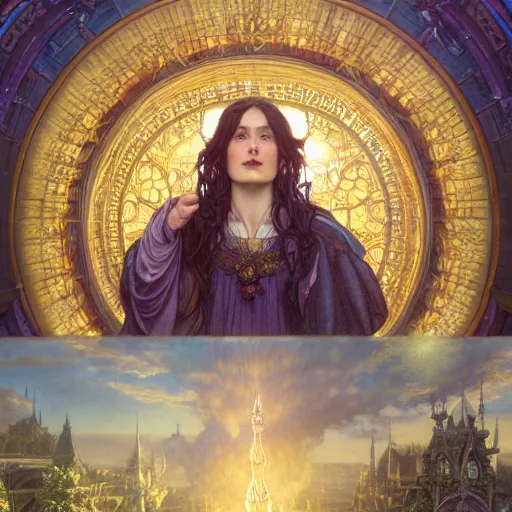 Image similar to a very detailed Magic portrait painting of someone with an oversized foot where their head should be, a very detailed fantasy city background, a very detailed dramatic sky, light particles, environment drawn by Donato Giancola and Tom Bagshaw, Edmund Leighton, character design by Alphonse Mucha, 4k, volumetric lighting, komorebi, award winning, octane render, hyperrealistic