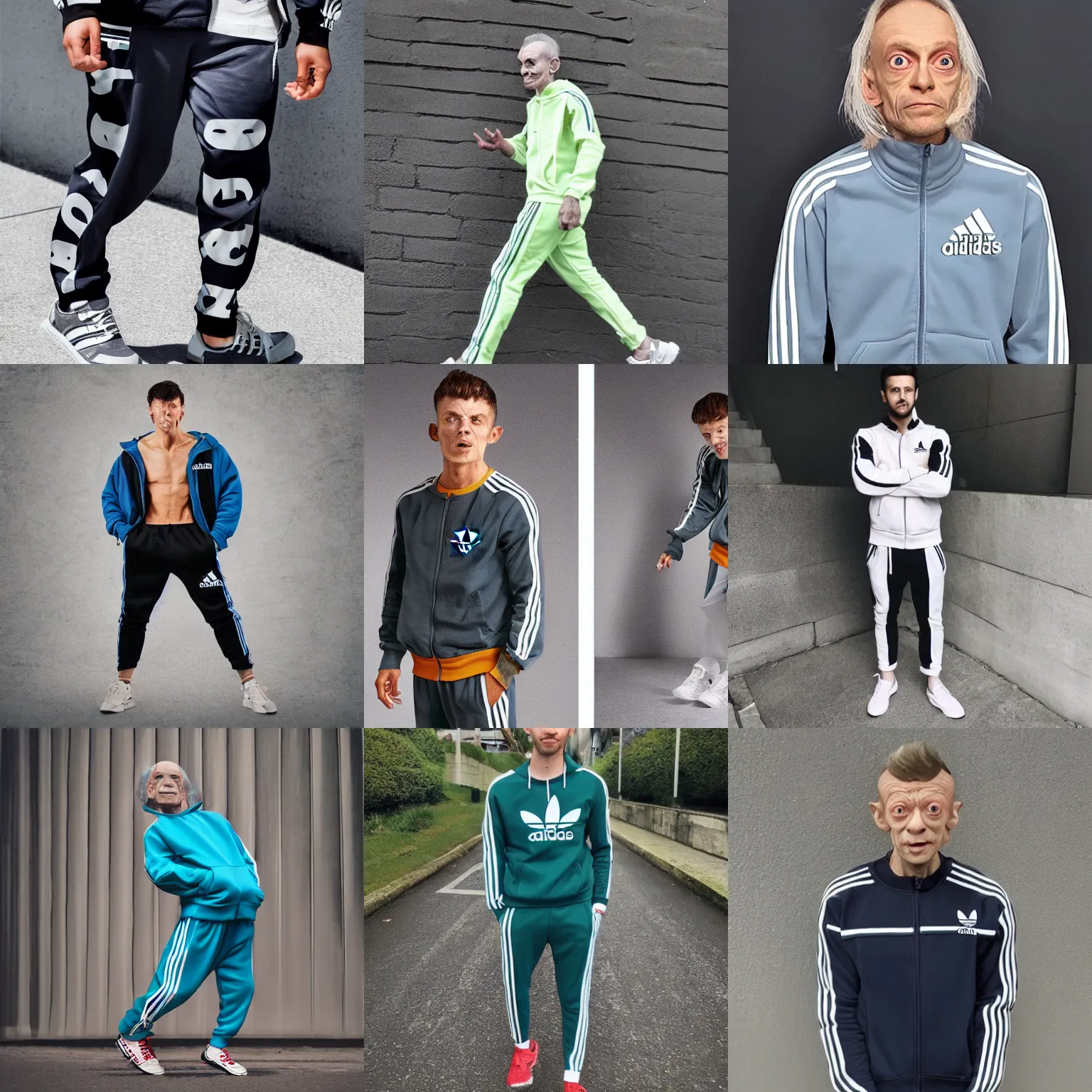 Prompt: sminem with Gollum face in adidas tracksuit