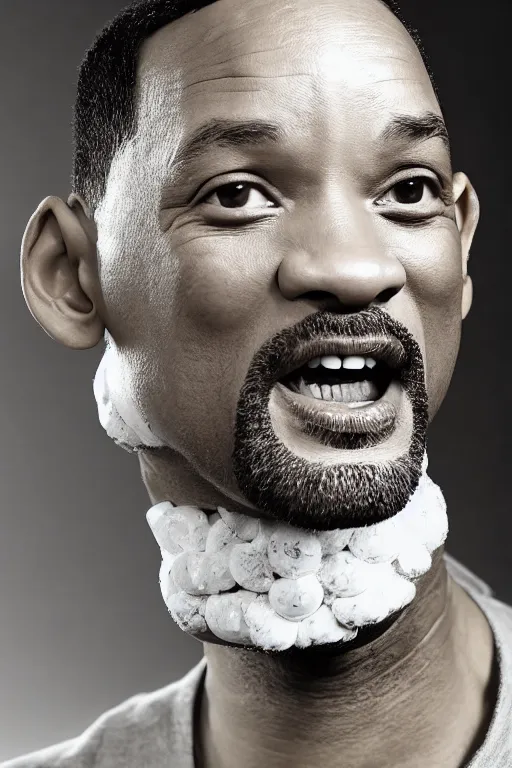 Image similar to will smith made out of pills, human face made out of pills, professional food photography