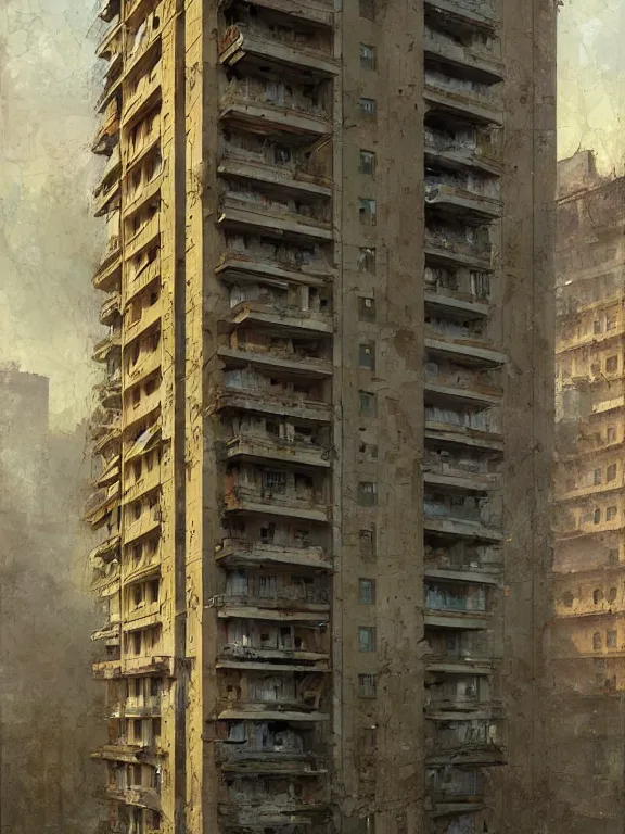 Prompt: soviet panel apartment building, marc simonetti, greg rutkowski, denis villeneuve