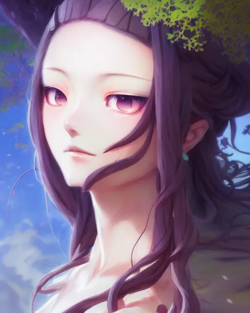 Image similar to character concept art of an anime goddess of trees | | cute - fine - face, pretty face, realistic shaded perfect face, fine details by stanley artgerm lau, wlop, rossdraws, james jean, andrei riabovitchev, marc simonetti, and sakimichan, tranding on artstation