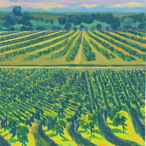 Image similar to solarpunk dreaming csaterberg wineyards, painted by Alex Katz, highly detailed