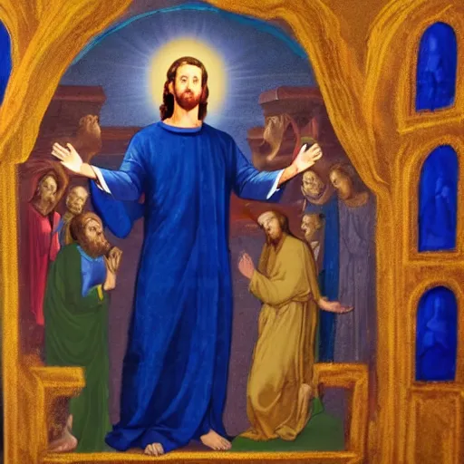 Image similar to mark zuckerberg depicted as jesus in a religious painting