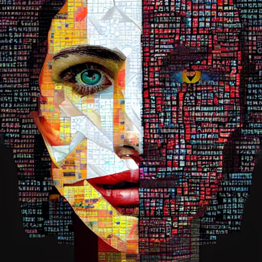 Image similar to A womans face made out of rendering glitches and Microsoft Windows error alerts, by Sandra Chevrier.