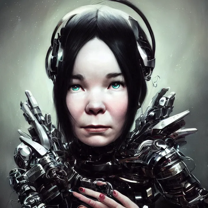 Prompt: portrait of bjork as a cyborg - by tom bagshaw, by ilya kuvshinov, rtx rendering, octane render 1 2 8 k, maya, extreme high intricate details by wlop, digital anime art by ross tran, medium shot, close up shot, composition by sana takeda, dramatic lighting by greg rutkowski, 8 k, trending on artstation