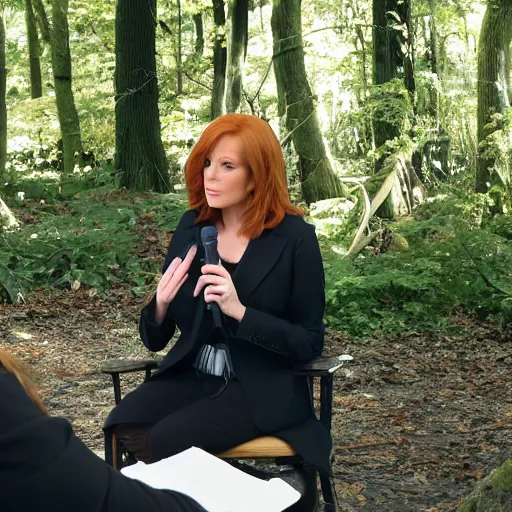 Prompt: stunning live footage of news anchorwoman liz claman reporting from lothlorien interviewing arwen, lord of the rings movie, by daniella zalcman, directed by peter jackson, highly detailed, canon eos r 3, f / 1. 4, iso 2 0 0, 1 / 1 6 0 s, 8 k, raw, symmetrical balance