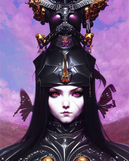 Image similar to portrait of beautiful cute goth girl in warhammer armor, art by kuvshinov ilya and wayne barlowe and gustav klimt and artgerm and wlop