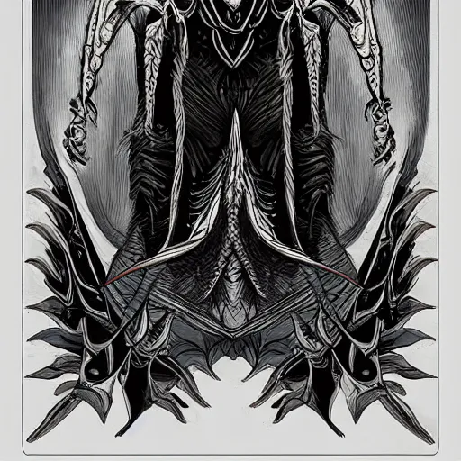 Image similar to A creature in style of Brom, symmetrical, dark fantasy