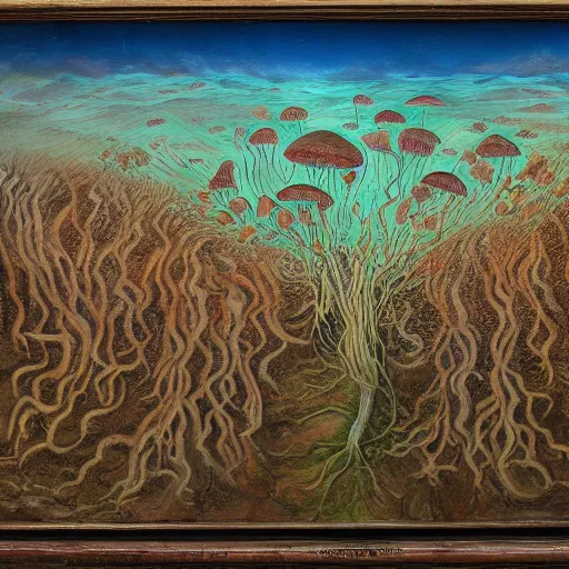 Image similar to traniphobia depicted, an epic dobri dobrev painting, fungus that consumes fermentable sugars in the wort