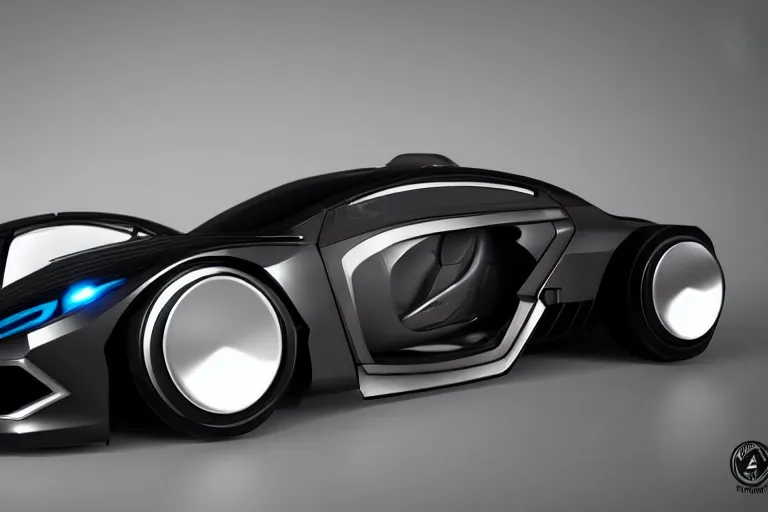 Image similar to cyberpunk batmobile concept inspired sports car, futuristic look, highly detailed body, very expensive, photorealistic camera shot, bright studio setting, studio lighting, crisp quality and light reflections, unreal engine 5 quality render