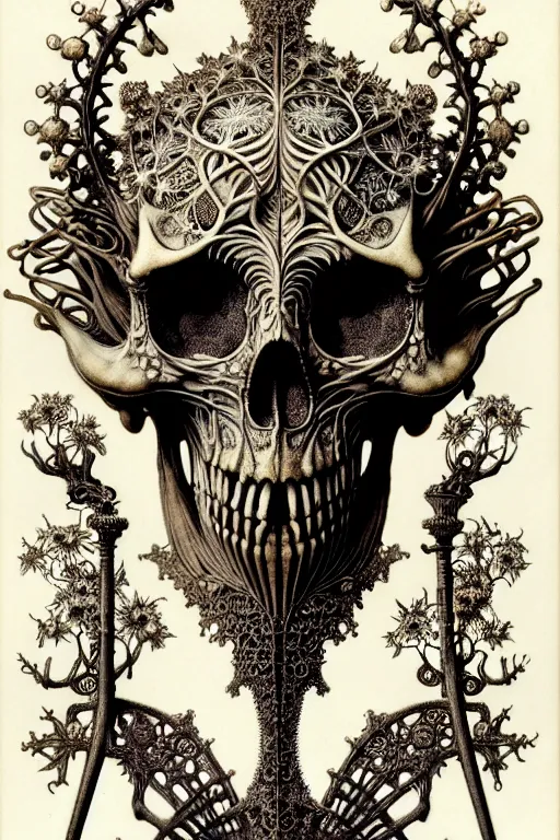 Image similar to art forms of nature by ernst haeckel, memento mori by arthur rackham, ornate antique porcelain beautiful skull mask, ultrasharp, photorealistic, hyperdetailed, octane render, polished, art nouveau, neo - gothic, gothic, intricate ornamental organic filigree, art nouveau botanicals, art forms of nature by ernst haeckel, horizontal symmetry, symbolist, visionary