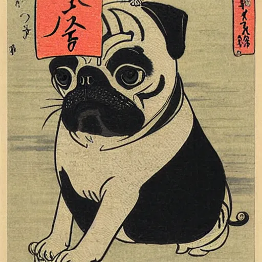 Image similar to pug, Ukiyo-e by Utagawa Kuniyoshi