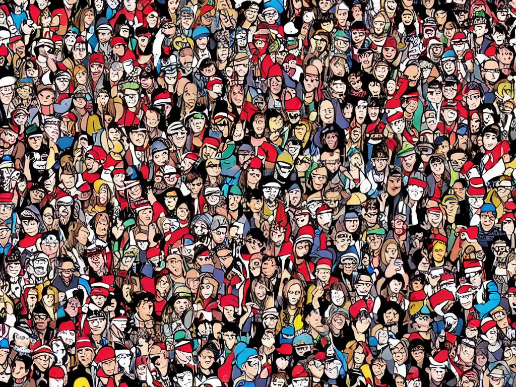 Image similar to a'where's wally'illustration based in a rock concert crowd,