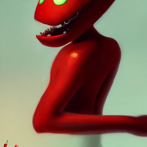 Prompt: a digital painting of a anthropomorphic sexy humanoid green apple wearing a red dress, by netter, style from greg rutkowski, googly eyes, full frame, rendered in octane, 3d, artstation, concept art, smooth, sharp focus, illustration, ambient lighting