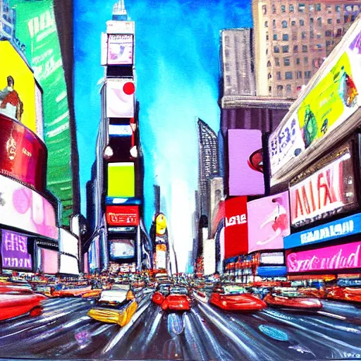 Prompt: Times Square New York painting, surreal