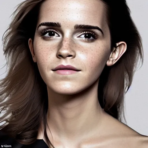 Image similar to a full - figure profile photograph of a woman who is a genetic combination of emma watson and kim kardashian