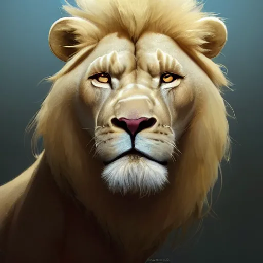 Image similar to portrait of an anthro albino lion, game design fanart by concept artist gervasio canda, behance hd by jesper ejsing, by rhads, makoto shinkai and lois van baarle, ilya kuvshinov, rossdraws global illumination radiating a glowing aura global illumination ray tracing hdr render in unreal engine 5