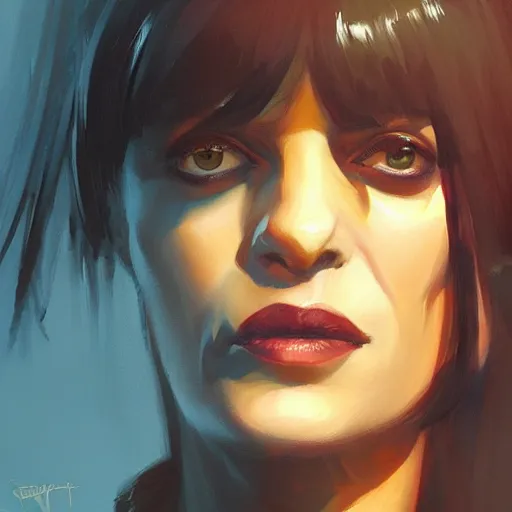 Prompt: a closeup portrait of mia wallace, dramatic light, city background, sunset, high contrast, sharp, painted by stanley lau, painted by greg rutkowski, painted by stanley artgerm, digital art, trending on artstation