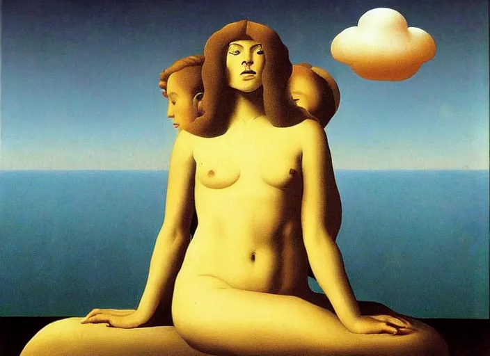 Prompt: a female goddess find forbidden knowledge by rene magritte and salvadore dali