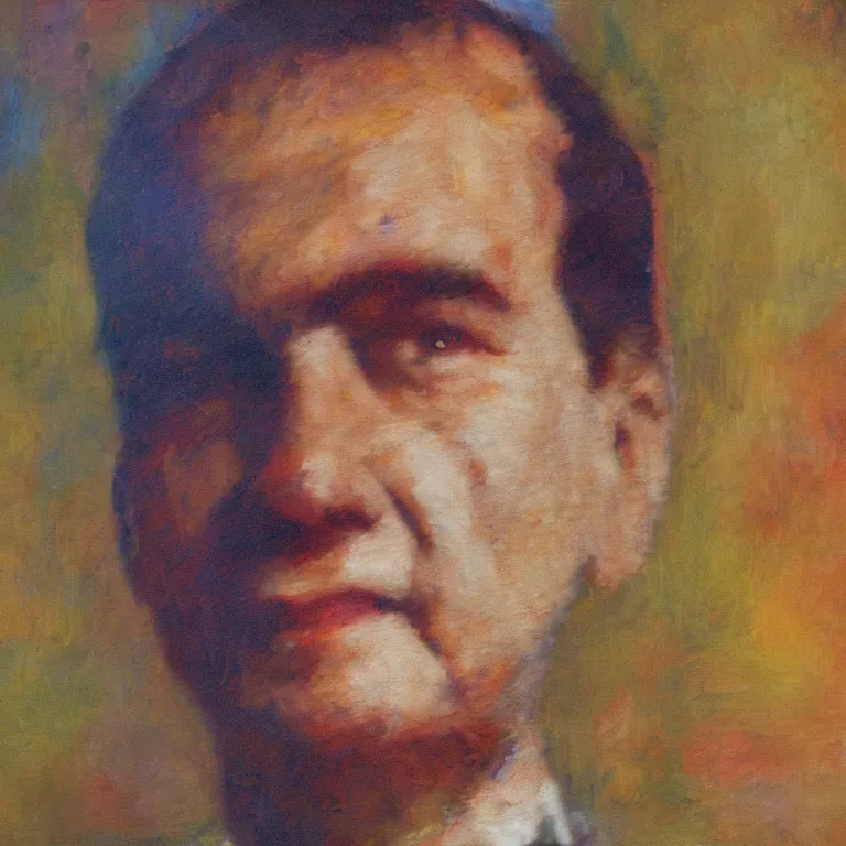 Prompt: Beautiful warmly lit close up studio portrait of young teenage Richard Nixon sweetly smiling, impasto oil painting heavy brushstrokes by Cy Twombly and Anselm Kiefer , trending on artstation dramatic lighting abstract Expressionism
