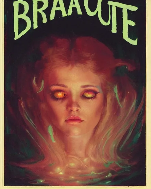 Image similar to a beautiful and eerie baroque painting of a gorgeous young woman in dead space, with wild blonde hair and haunted eyes, 1 9 7 0 s, space station, neon light showing injuries, delicate ex embellishments, painterly, offset printing technique, by brom, robert henri, walter popp