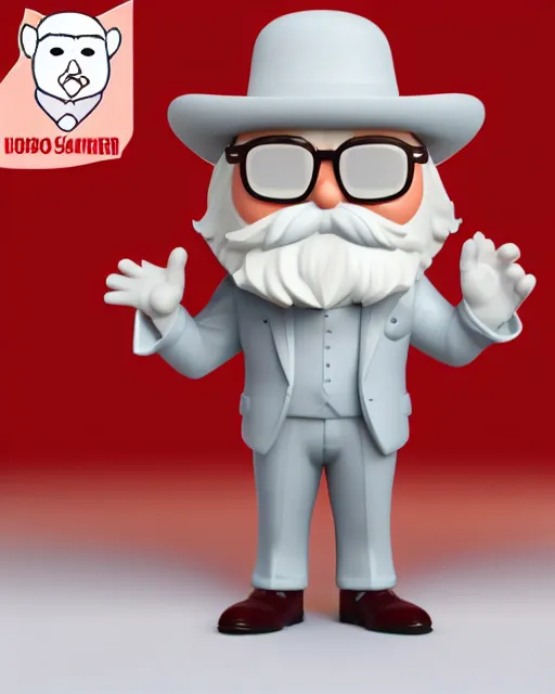 Image similar to full body 3 d render of col sanders as a funko pop!, four, studio lighting, white background, single body, no shadow, blender, trending on artstation, 8 k, highly detailed