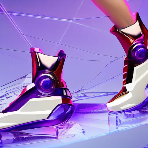 Image similar to futuristic cyber balenciaga sneakers, robot anatomy, highly detailed, 8 k, pbr, surreal, colorful, direct lighting, hyper realistic,