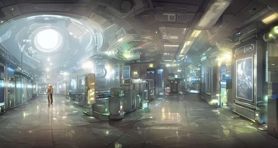 Image similar to Sci-fi wallpaper of a futuristic hospital long corridor, close-up view, point-and-click adventure game, cinematic, concept art