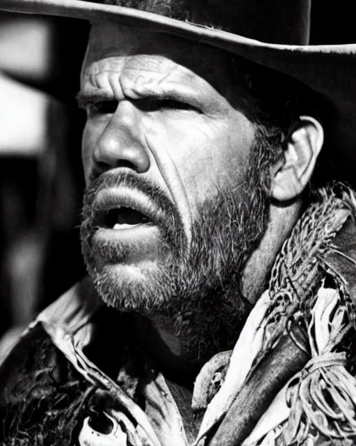 Image similar to film still close up shot of ron perlman in the movie a fistful of dollars. photographic, photography