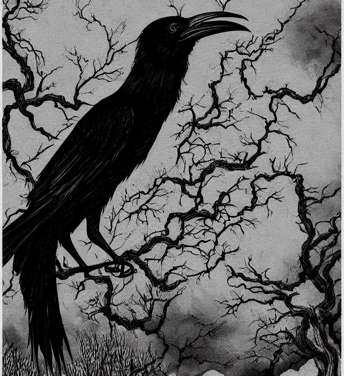 Prompt: the raven bird, trending on artstation, junji ito 4 k