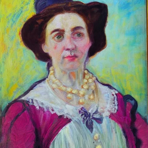Image similar to portrait of a victorian lady, oil, expressionism, bright, colorful