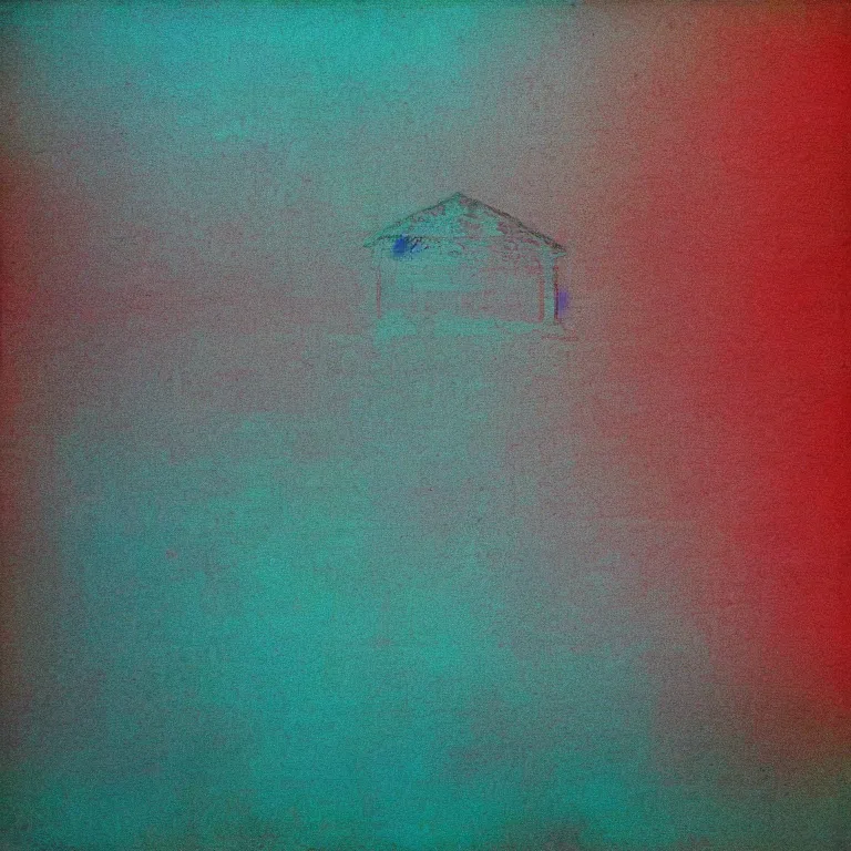 Image similar to godrays casted on the brickhouse, film photo, soft lighting album cover, nostalgia, turquoise gradient