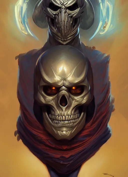 Image similar to symmetry! portrait of skeletor, d & d, muscular!! angry!!! armour, fantasy, intricate, elegant, highly detailed, digital painting, artstation, concept art, smooth, sharp focus, illustration, art by artgerm and greg rutkowski and alphonse mucha