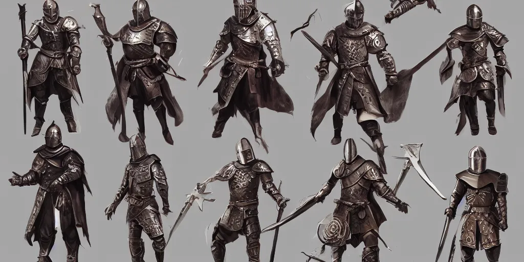 Prompt: different views of medieval knights, beautiful intricate concept art by senior character artist, trending on artstation, full body