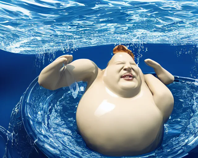 Prompt: a massive porcelain sculpture of a squashed human face in love with a giant jelly donut on the ocean water, cinematic, hyper - realistic, very detailed, realistic water splashes, ray tracing, 8 k resolution, long - shot, sharp focus, low angle, 8 5 mm photograph, wide lens