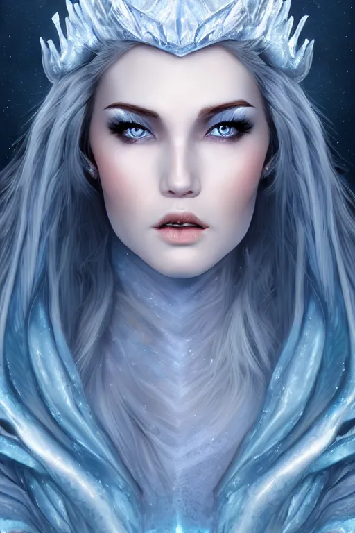 Image similar to Ice Dragon princess, digital art, 8k ,character ,realistic, portrait, hyperrealistic