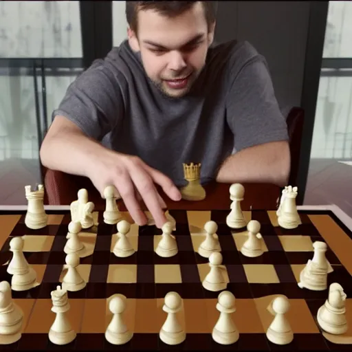 Prompt: render of andrej karpathy losing at chess
