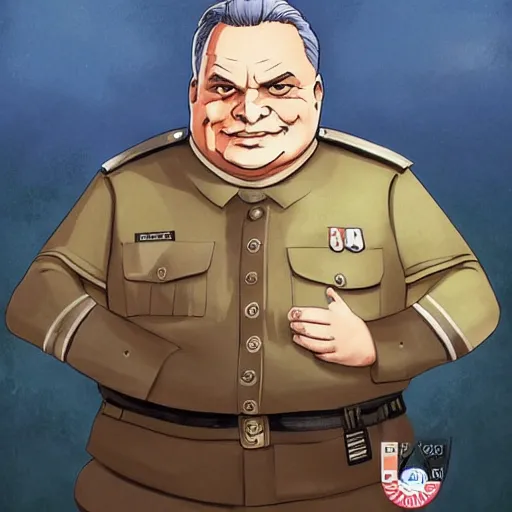 Image similar to slightly obese hungarian prime minister viktor orban wearing a ss uniform, highly detailed face, bright pastel colors, studio ghibli painterly style, trending on artstation, tarot card