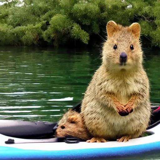 Prompt: a quokka on a kayak